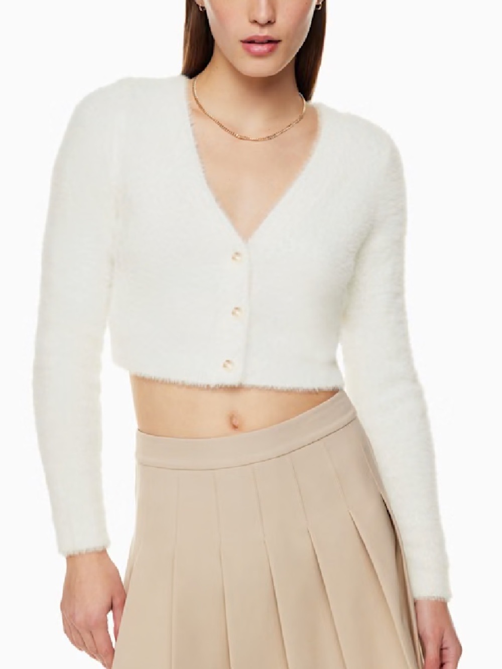 Aritzia Sunday Best Reese Cardigan - Cream Cropped Fuzzy V-Neck